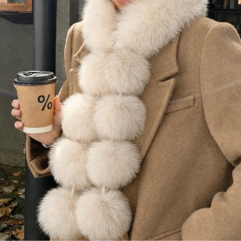 Chic Pom-Pom Faux Fur Scarf – Select Black or Ivory
